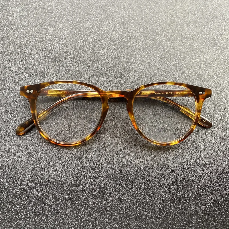 

Designer Luxury brand Retro round glasses frame for women Men leopard print acetate optical frames Brown prescription glasses