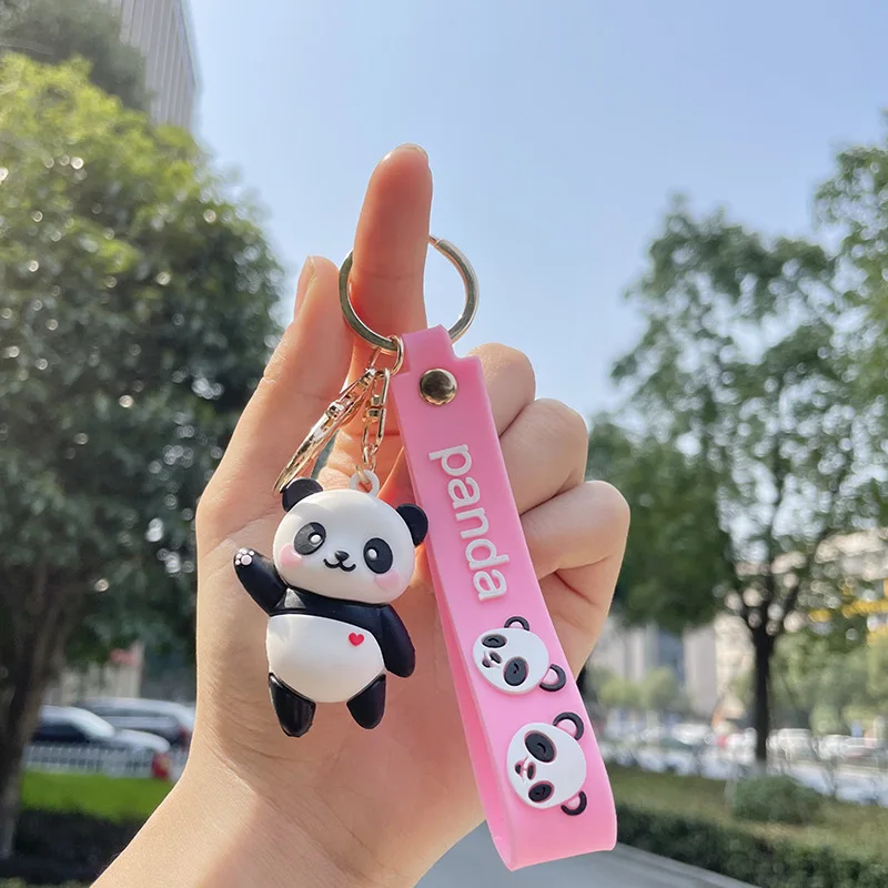 KADRUFI Cartoon Cute Pink Blue Giant Panda Keychain Soft PVC Chain Handbag Car Key Chain Women Doll Toys Key Ring Accessories