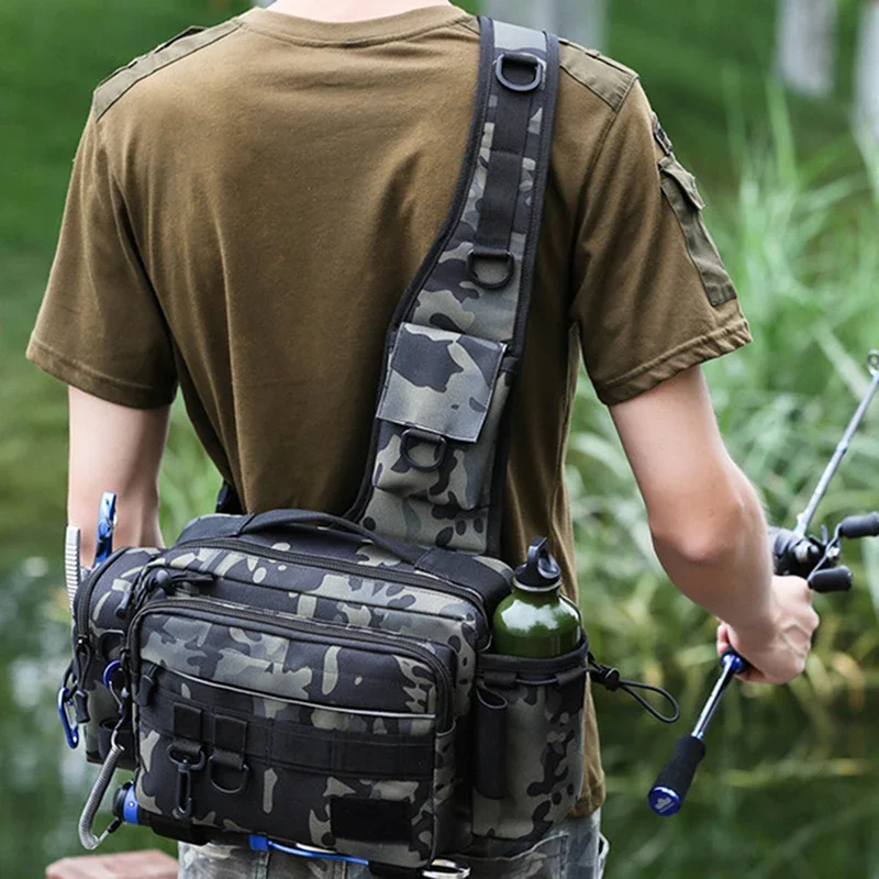 

Fishing Backpack Lure Box Gear Storage Bag Fanny Pack for Men Fly Fishing Backpack with Rod Holder Sling Shoulder Crossbody Bag