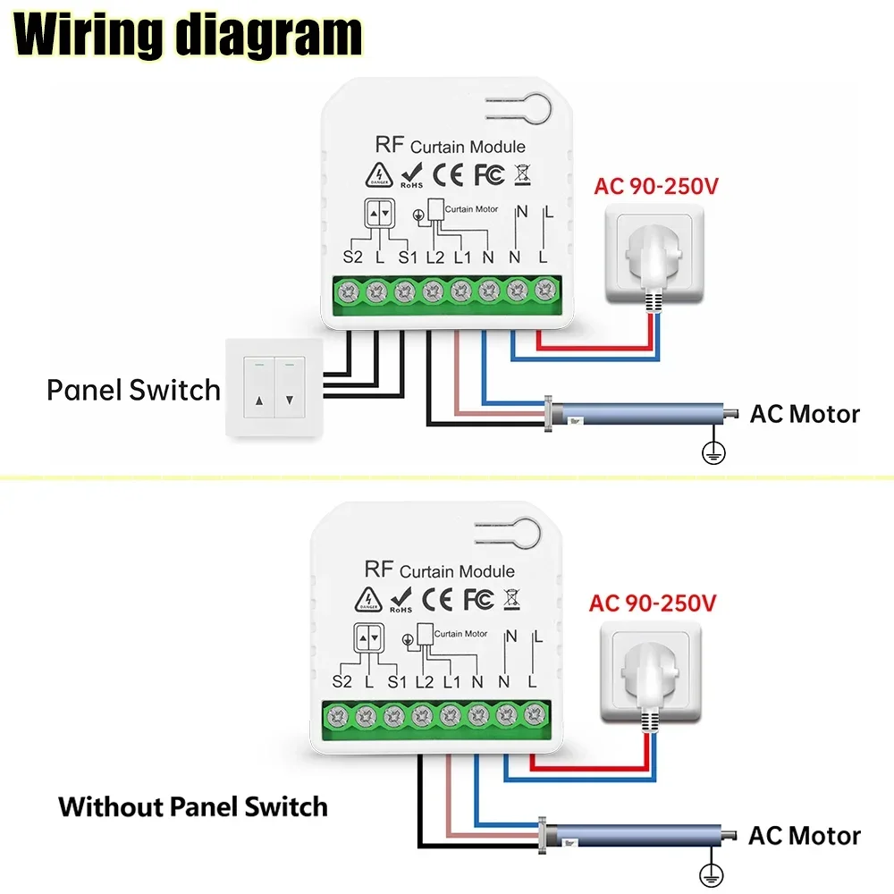 433Mhz Curtain Switch Electric Rolling Shutter Module 110v 220v 16A with 5CH Remote Control for Electric Blind Motor Garage Door