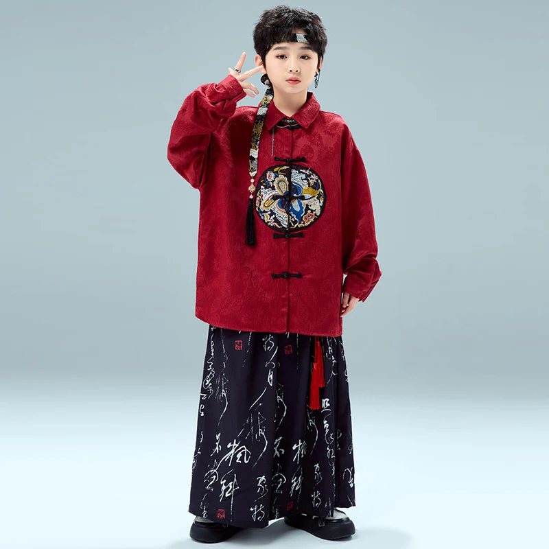 Kids Chinese Style Kpop Outfit Girls Jazz Dance Costume Children'S Ballroom Dance Suits Boys Stage Catwalk Clothes SL11583