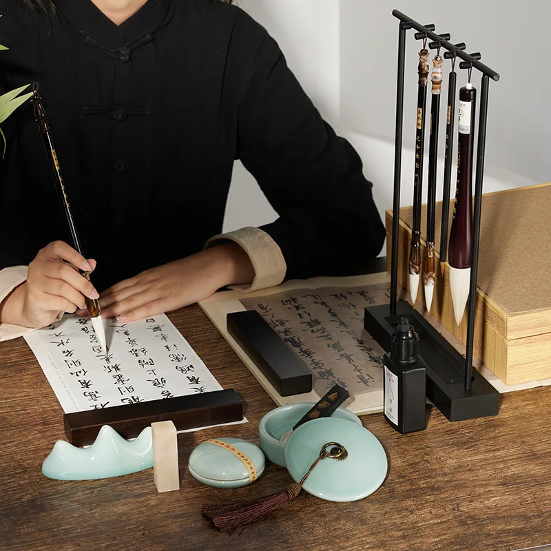 set-professionale-di-pennelli-per-calligrafia-cinese-per-principianti-kit-con-pietra-per-inchiostro-in-porcellana-celadon-blu-pittura-sumi-scrittura-kanji-per-uso-domestico