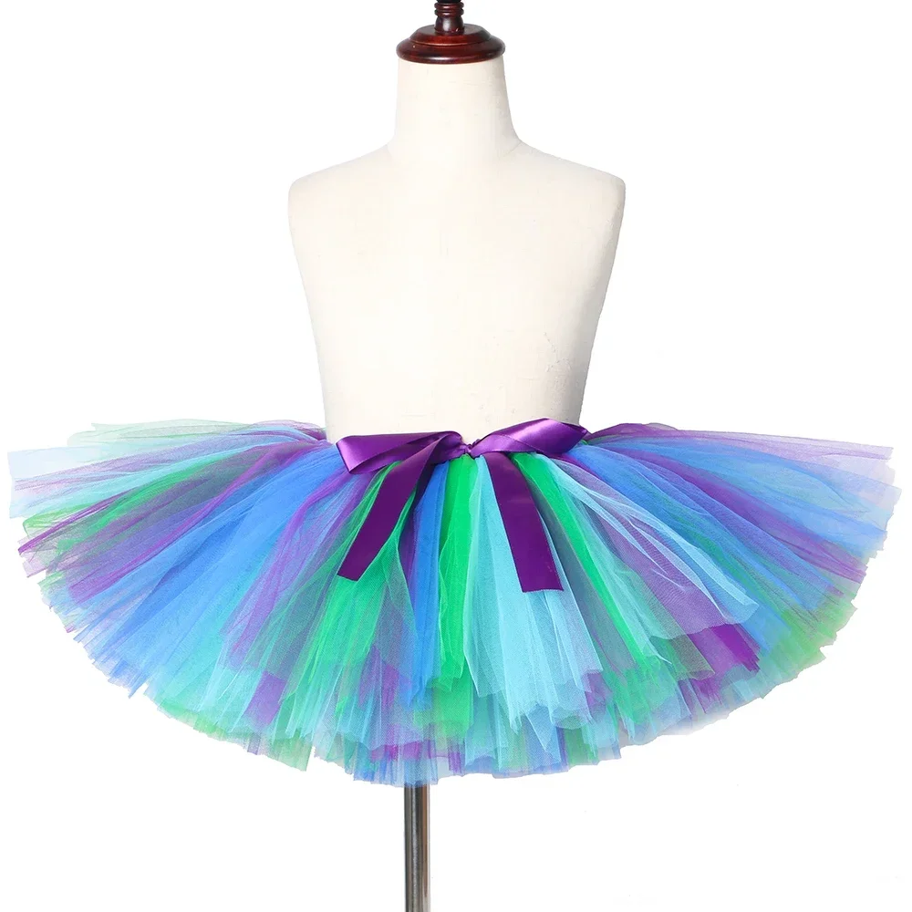 Girls Peacock Tutu Skirt Fluffy Baby Girl Mini Tulle Skirts Toddler Kids Ballet Dance Tutus Birthday Jungle Party Animal Costume