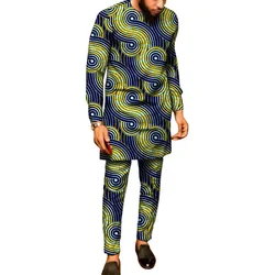 Moda imprimir masculino terno do noivo nigeriano simples camisa de manga cheia + calça conjunto roupas africano festa casamento outfits