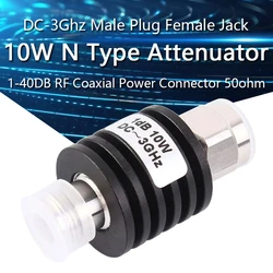 10W N Type Attenuator DC-3Ghz N Male to Female RF Coaxial Power Plug Male to Jack Female 50Ohm 1/2/3/5/6/10/15/20/30db/40db