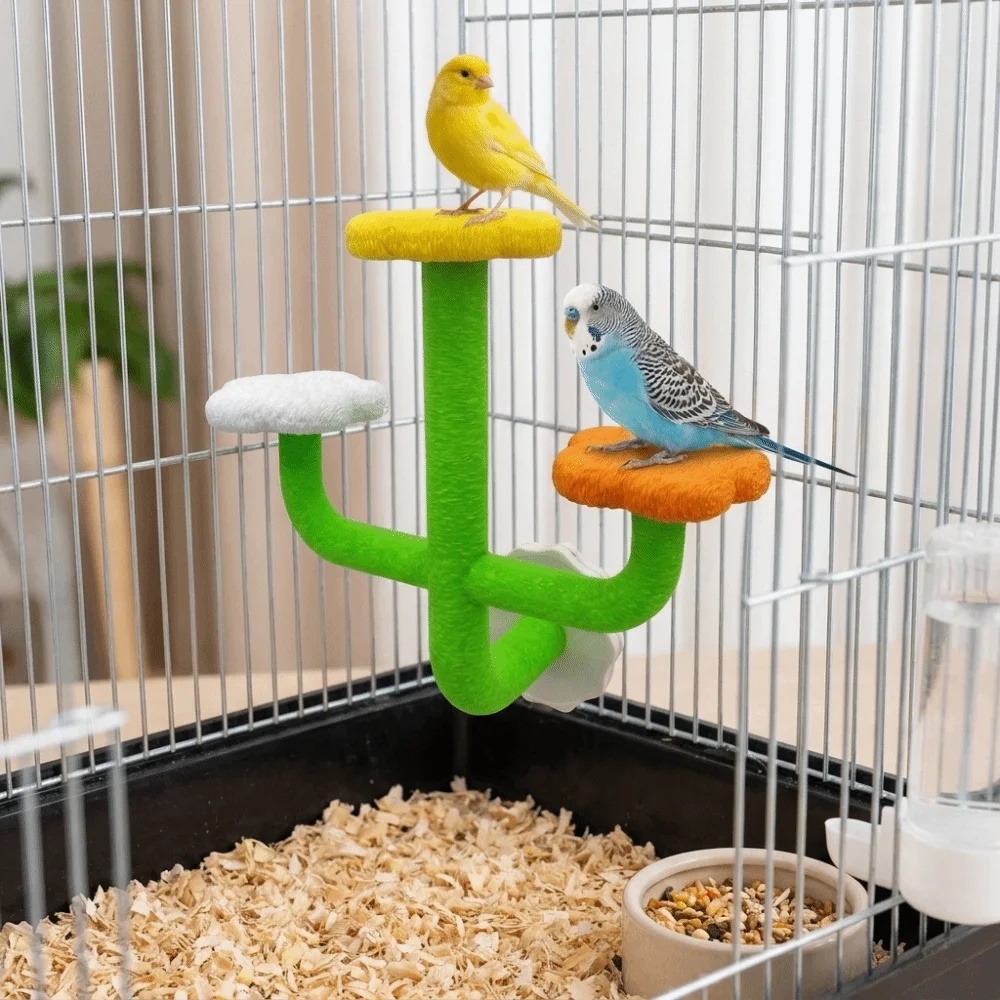 Detachable Cactus Shaped Bird Habitat Pole Space Saving Bite Resistant Bird Perch Stand Plastic Stable Parrot Training Platform