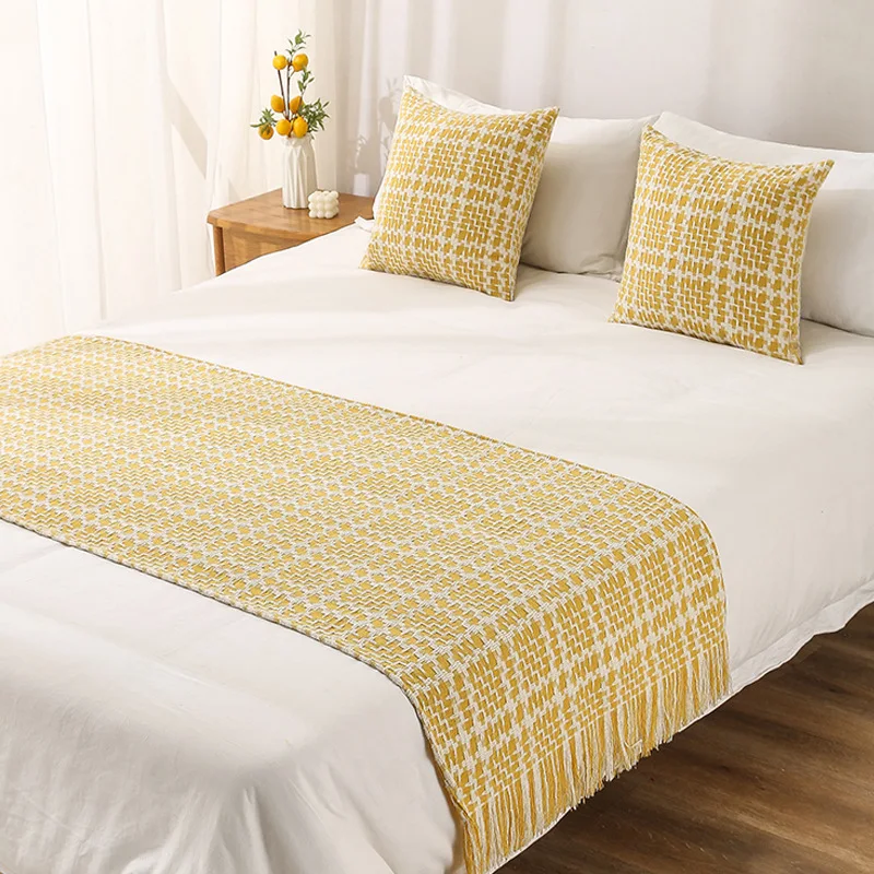 Simple Knitted Tassel Hotel Bed Flag Bed Tail Cover Hotel and Homestay Bed Decoration Bed Cover Blanket Anti-dirt Cover blanket
