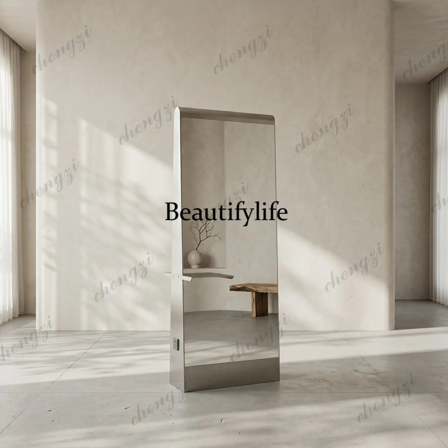 Modern minimalist hairdressing mirror stand, stainless steel salon-specific double-sided mirror for hairdressing