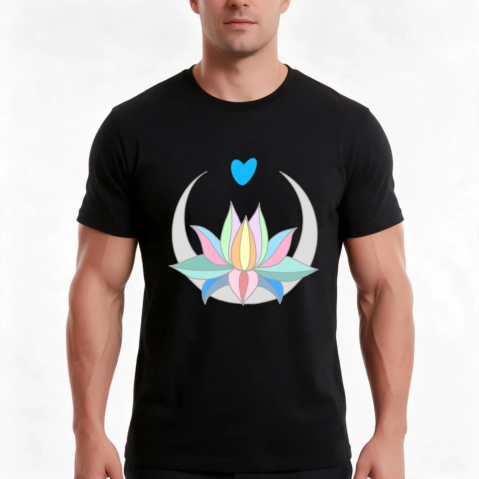 LOTUS MOON AND HEART FLOWER T-Shirt Summer Casual Cotton Tee Oversized Streetwear Tops Vintage Graphic Print 100% Cotton
