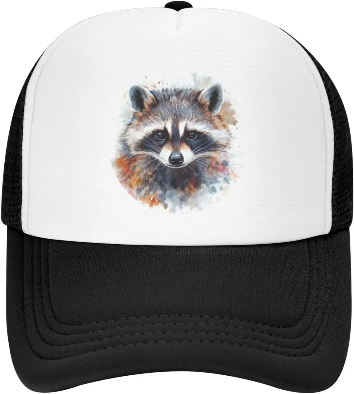 قبعة سائق الشاحنة الشبكية المطبوعة بألوان مائية من الراكون قابلة للتعديل للرجال والنساء #1