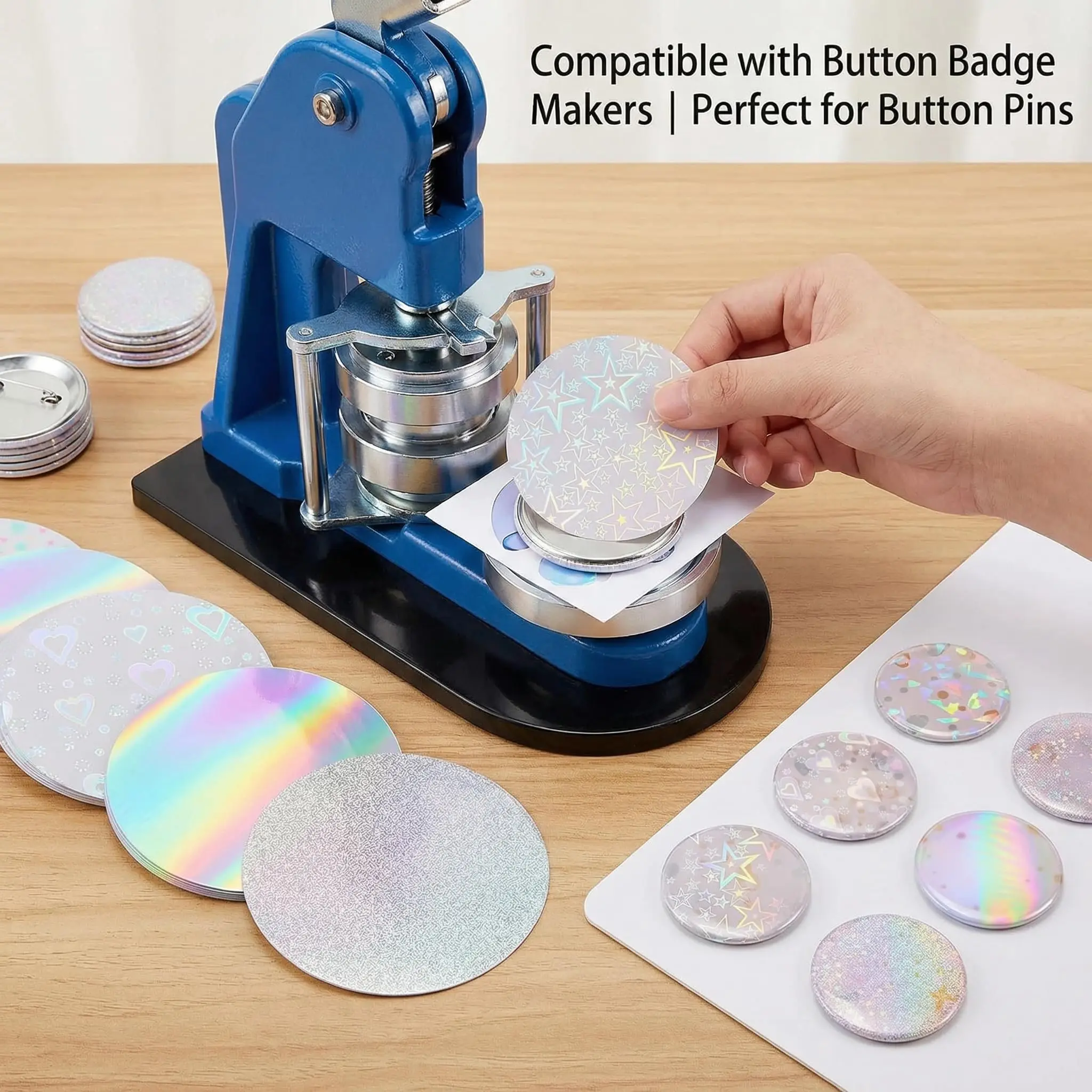 200 Pack Holographic Protective Film for Button Making 70mm Round Craft Films Compatible with 58mm Button Maker Machines Gifts