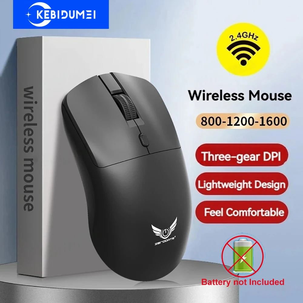 KEBIDUMEI Mouse sem fio 2.4G com 4 botões, 3 níveis, 1600DPI, mouse óptico ergonômico para jogos, mouse para computador e laptop