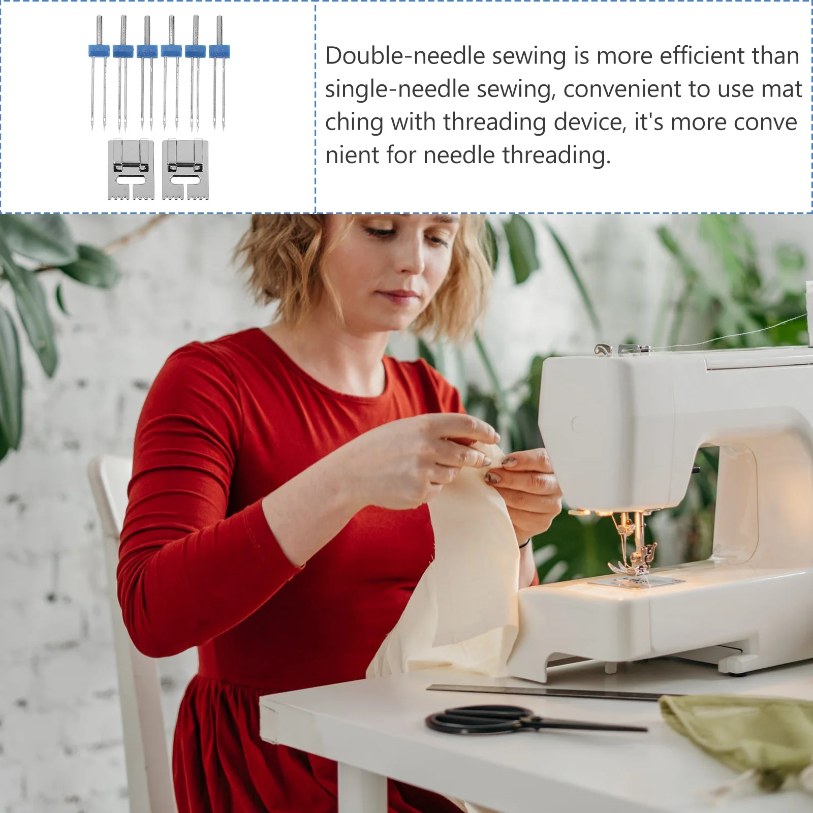 

2Sets Double Needle Sewing Machine Pintuck Presser Professional Stainless Steel Twin Needles Threading Device Sewing Tools