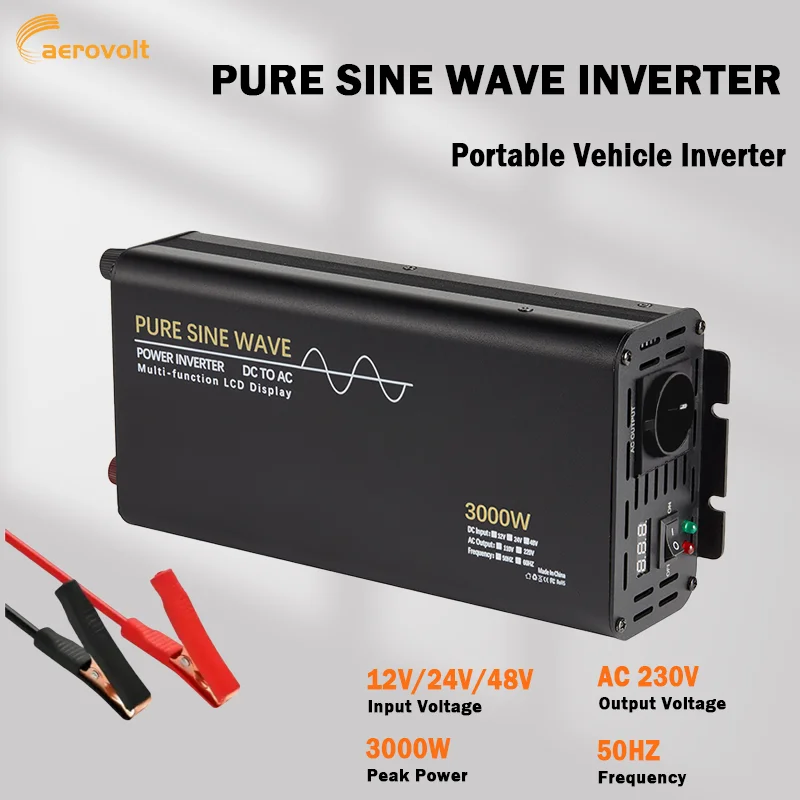 1500W/3000W Peak Pure Sine Wave Power Inverter DC 12V 24V 48V to AC 230V 50hz Power Inverter Charger Adapter EU Socket
