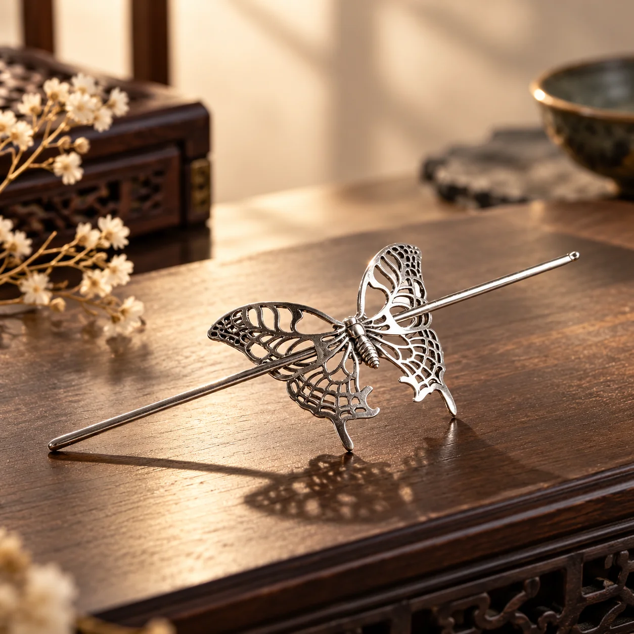 Vintage Hollow Butterfly Hairpin for Women, Alloy Hairpin in Silver Butterfly Design, Adult Ladies' Hairpin for Fixing Hair Bun, Long Hairpin for Hanfu, Cheongsam, Formal Dress, Hair Accessory for Daily Commuting, Banquets, Parties, Photo Shoots, Simple and Versatile, Elegant Butterfly Hairpin, Light Luxury, High-End Hair Decoration, Long Hair Styling Tool, All-Season Versatile Hairpin, Trendy Personalized Accessory, New Hot-Selling Gift Recommendation, Cross-Border Fashion Accessories, Popular Item Recommendation
