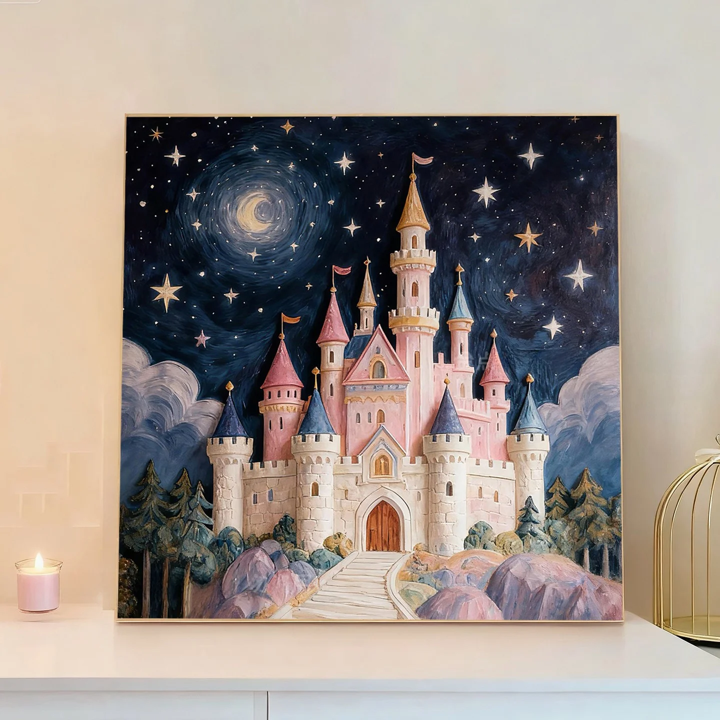 

Handmade Diamond Painting Castle Lacape Pink Starry New 2026 Bedroom Decor Modern Simplici Unframed Cross Stitch Art