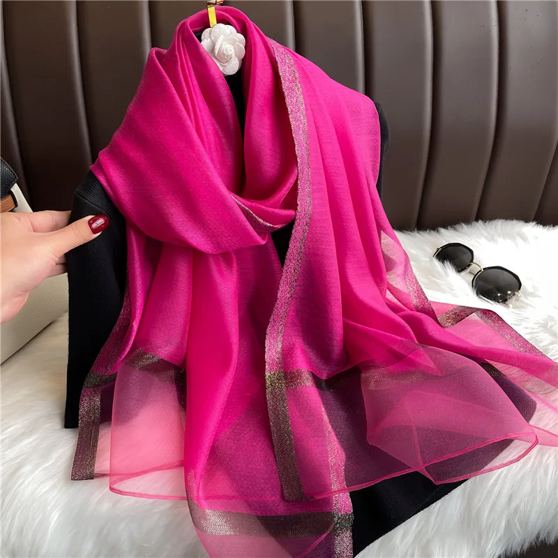 Modischer Luxus Einfarbiger Langer Seidenschal für Damen Weicher Glatter Schal Kopftuch Hijab Outdoor-Schal Langer Umhang Strandtuch – Detail 19