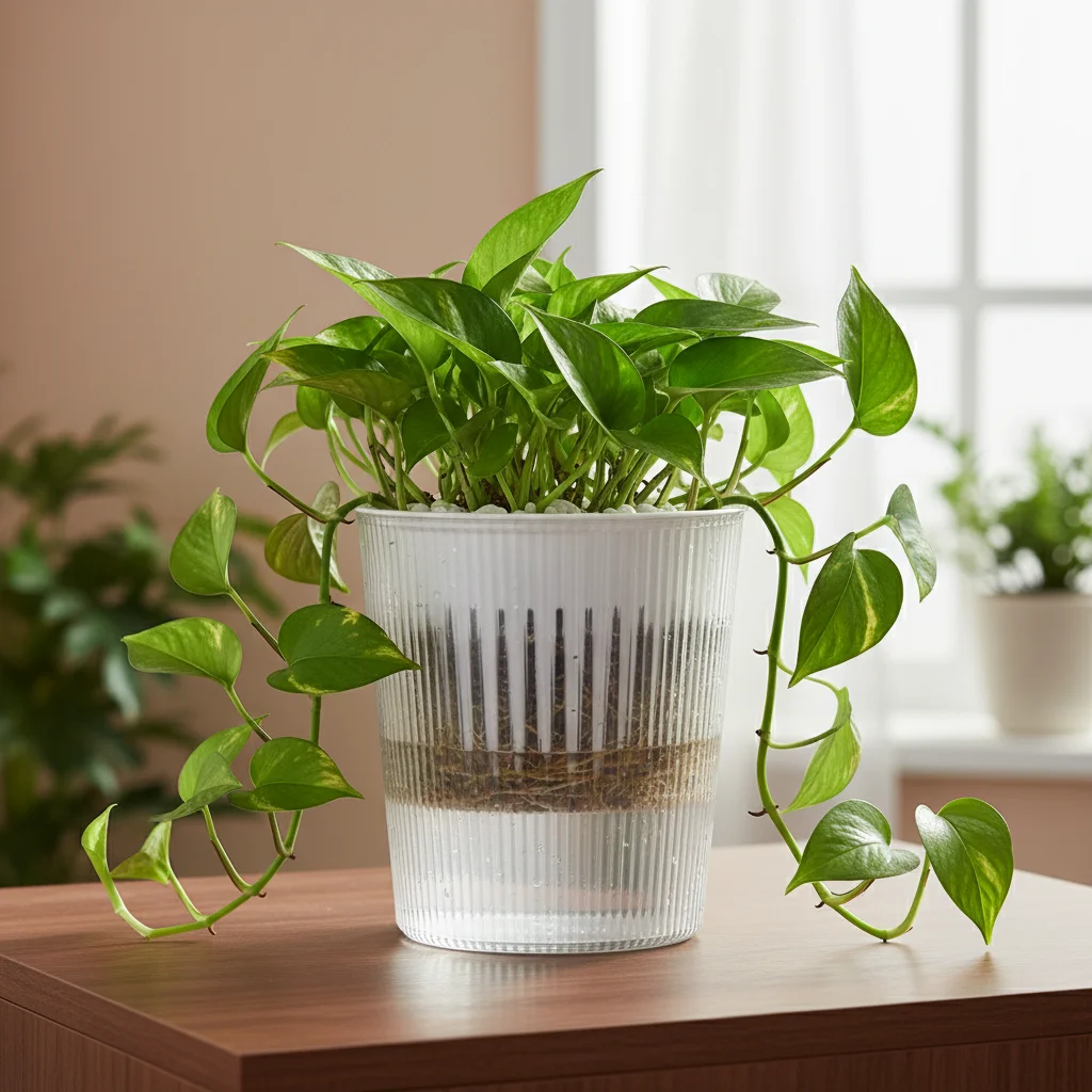 Self Watering Semi Transparent Resin Planter Pots With Vertical Rib Design For Indoor Pothos Succulents Home Office Decorative