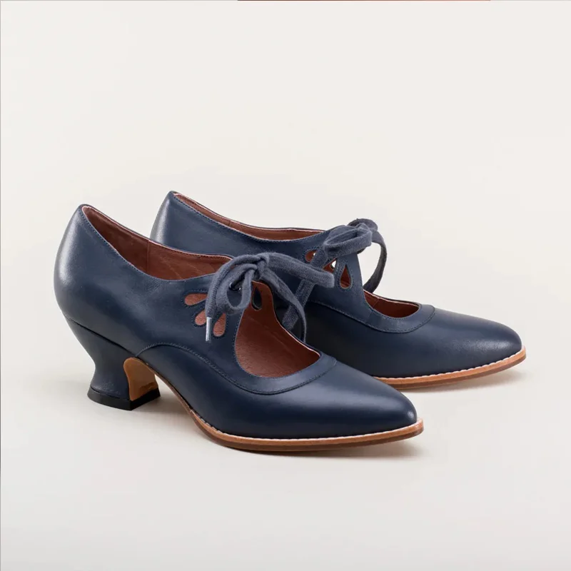 Mary Jane-Zapatos de tacón bajo con cordones para mujer, calzado de tacón bajo, Estilo Vintage, diseño de marca, estilo Derby, talla grande