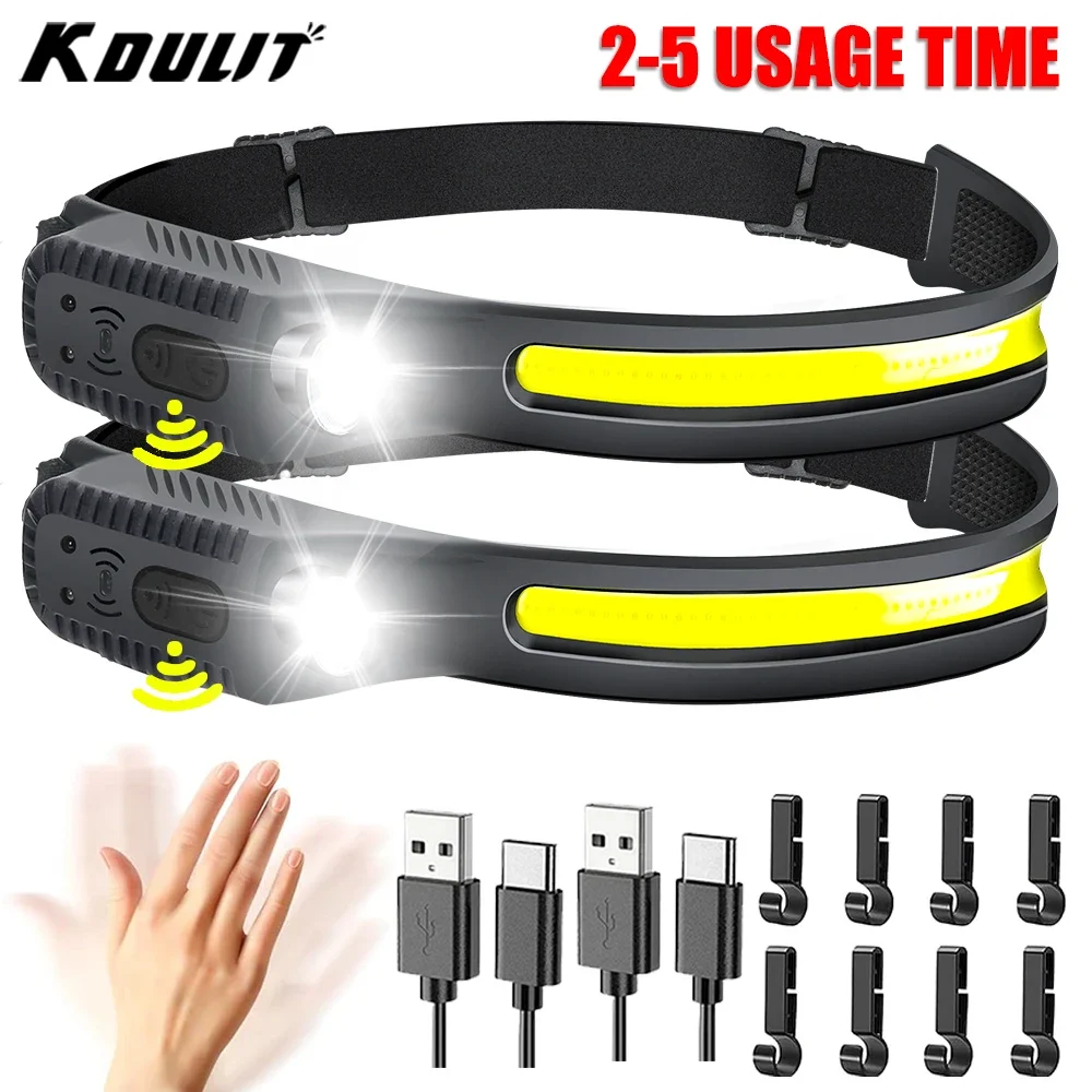 KDULIT LED Indication Headlamp Rechargeable Head Flashlight 1200mah Built in Battery Outdoor Camping Fishing Headlight Lantern