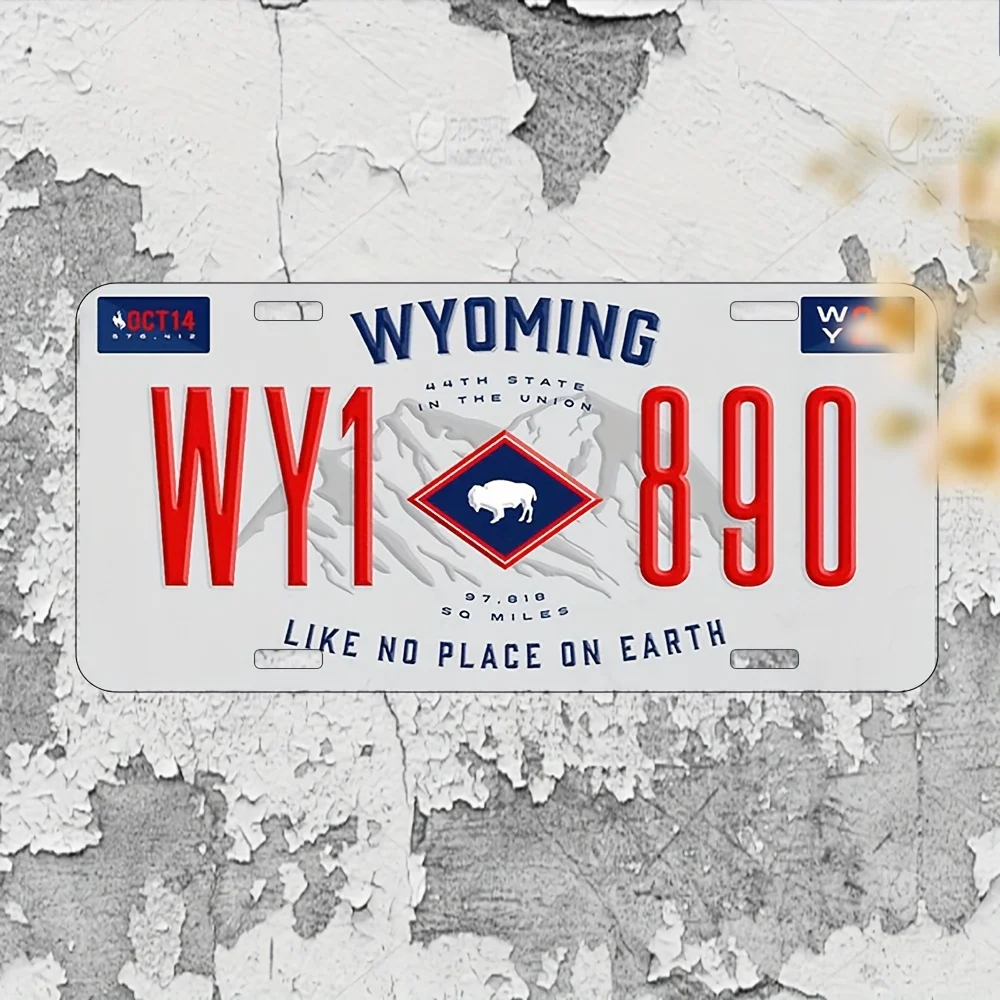 Retro Aluminum Metal Plaque - Waterproof Wall Art with  Wyoming State Outline & Mountain Design, Easy to Install for Home, Gara