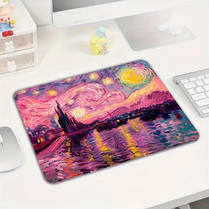Brand Abstract Pink Starry Sky Oil Painting Mouse Pad Non-Slip Rubber Base Office Keyboard Portable Gaming Accessory
