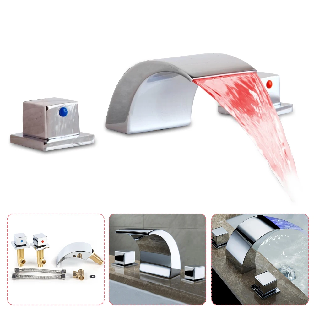 LED Bathroom faucet Sink faucet Waterfall Basin Faucet Widespread BathroomTub Sink Mixer Tap Chrome