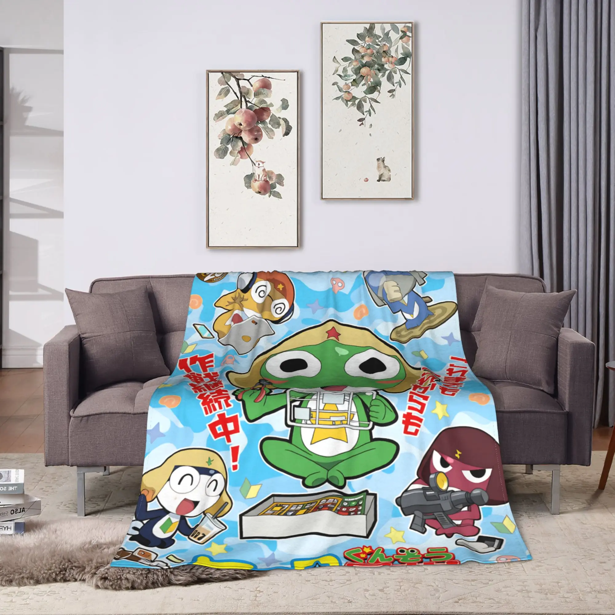 Classic Comedy Anime Keroros Frog Blanket  Travel Flannel Throw Blanket For Couch Chair Super Soft Design Quality Bedspread Gift