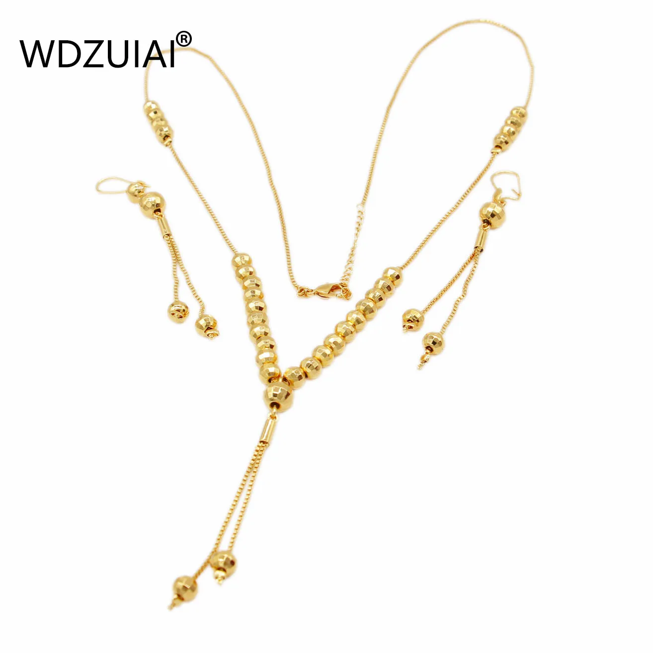 WDZUIAI Small Beads Shape Gold Color Big Size Necklace&Earrings Sets For African Women Girls Party Jewelry Wife Anniversary Gift