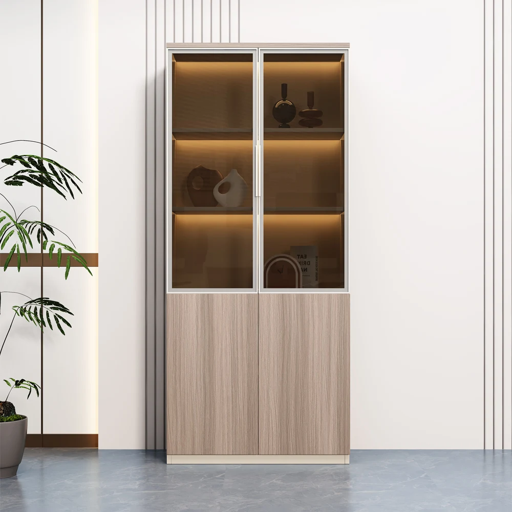 Modern Luxury MDF Board File Cabinet with Light Classic Divided Bracket Book Storage for Workshop Luxury Panel Style