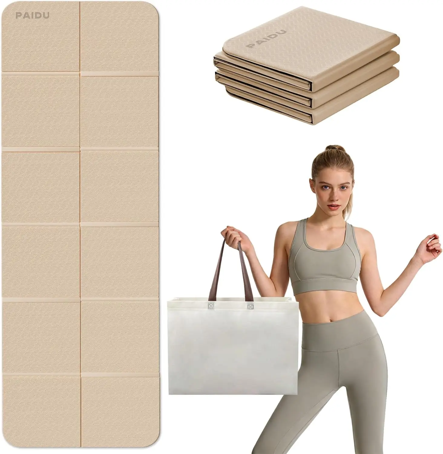 

Foldable Yoga Mat for Travel, 70x24x0.31in TPE Double-Sided Non-Slip Pilates Mat with Carrying Bag