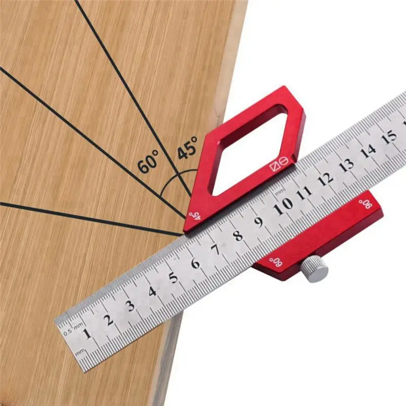 A20F-Woodworking Scribe Center Finder Positioning Block Steel Ruler Line Marking Gauge Layout 45/60/90 Degree Angle Scriber