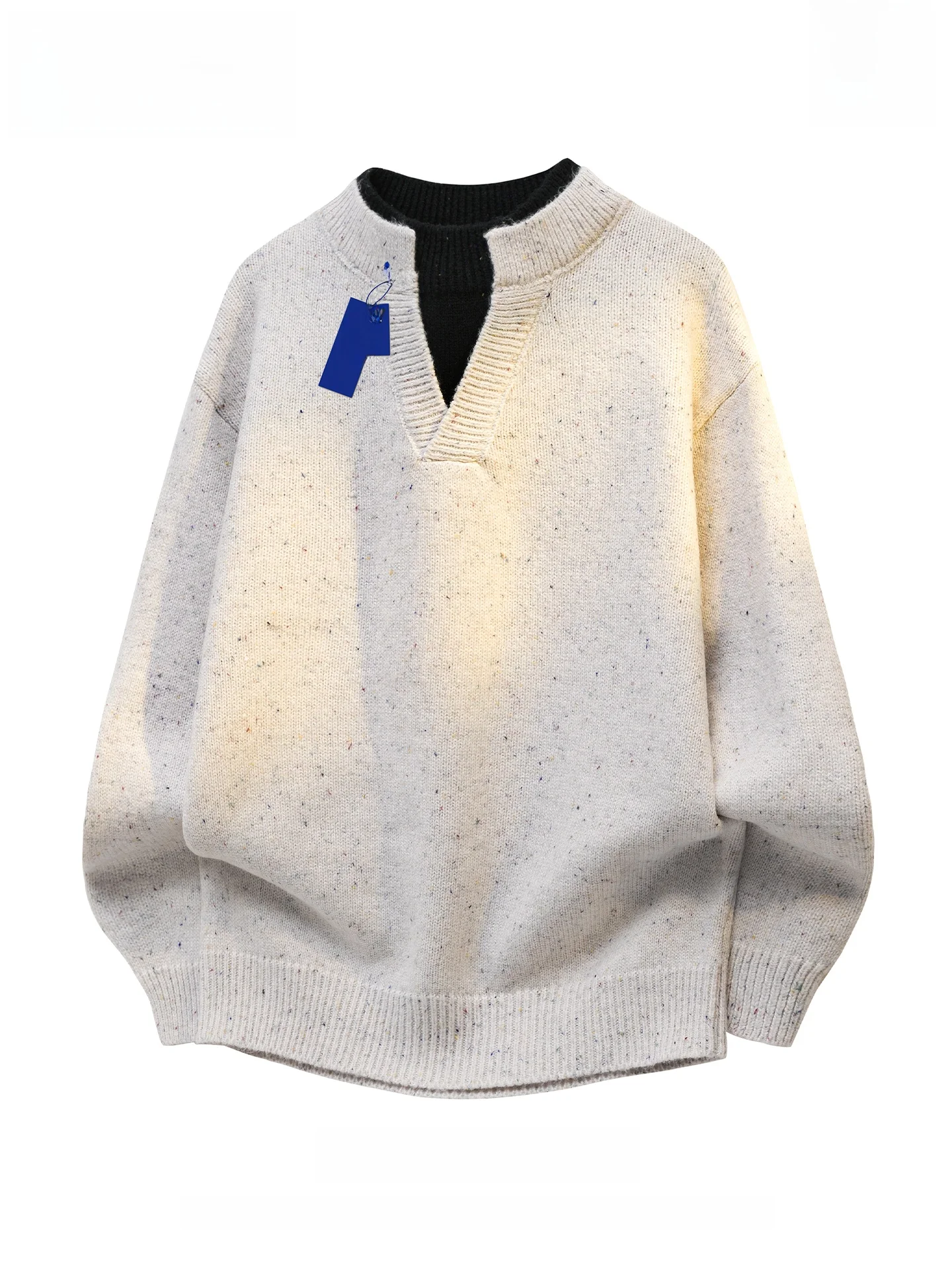 

Мужской вязаный свитер Wassup Dozen American Sle Henry Collar Thiened, свободного кроя, для повседневной носки, из полиэфирного волокна, комфортный.