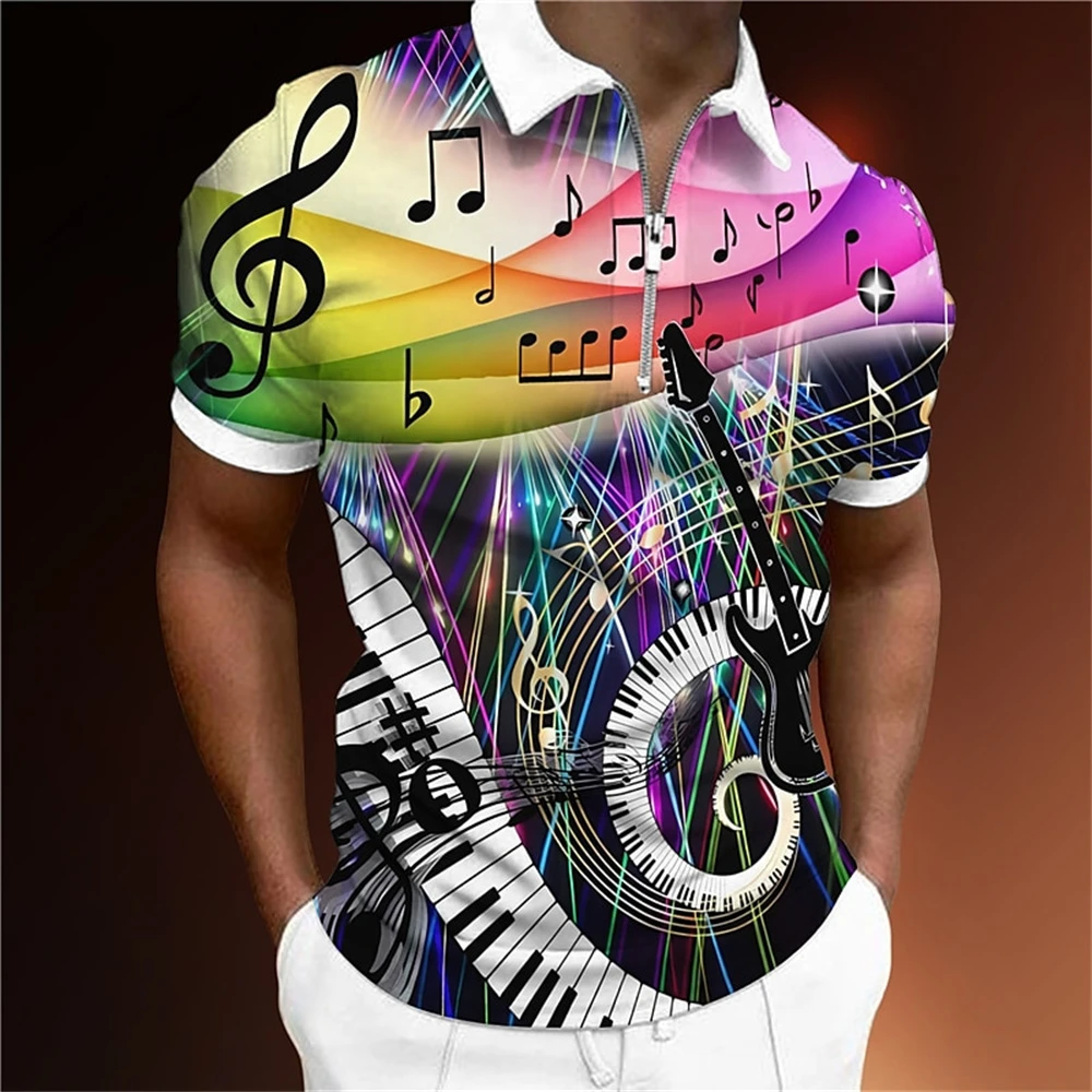 Summer Men\'S Polo Shirt 3d List Of Musical Symbols Print Short Sleeve Top Fashion Casual Men Clothing Music Art Golf T-Shirt 5xl