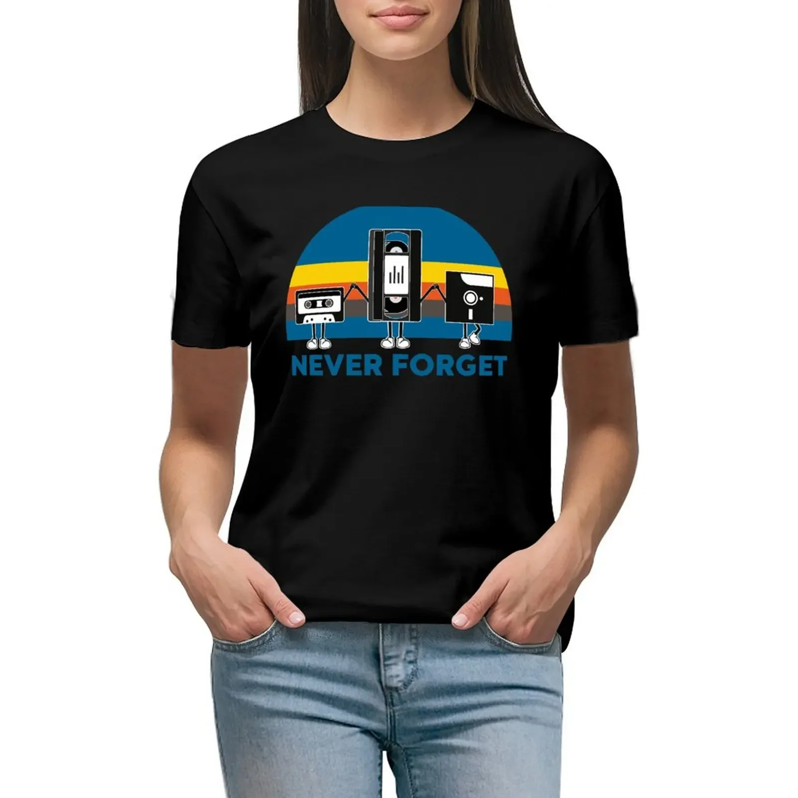 

Never Forget Vintage Retro Graphic Design Computer Floppy Disks Cassette Cool Gifts T-Shirt summer clothes Woman T-shirts