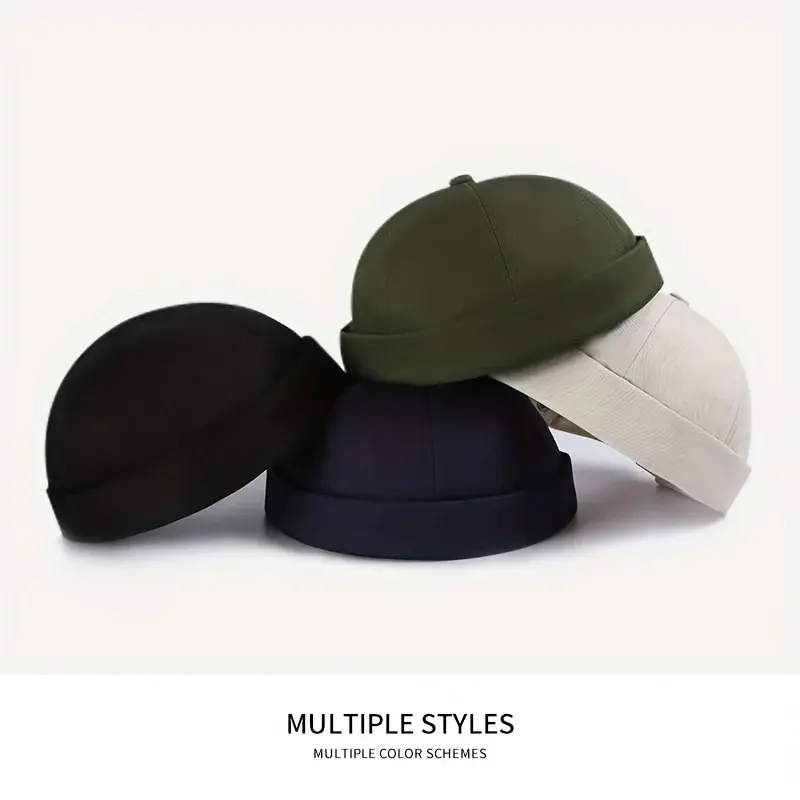 Fashion Brimless Caps Vintage Dome Hat Fashion Beanies Cotton Adjustable Unisex Men Women Hip Hop Hats Versatile Melon Skin Cap