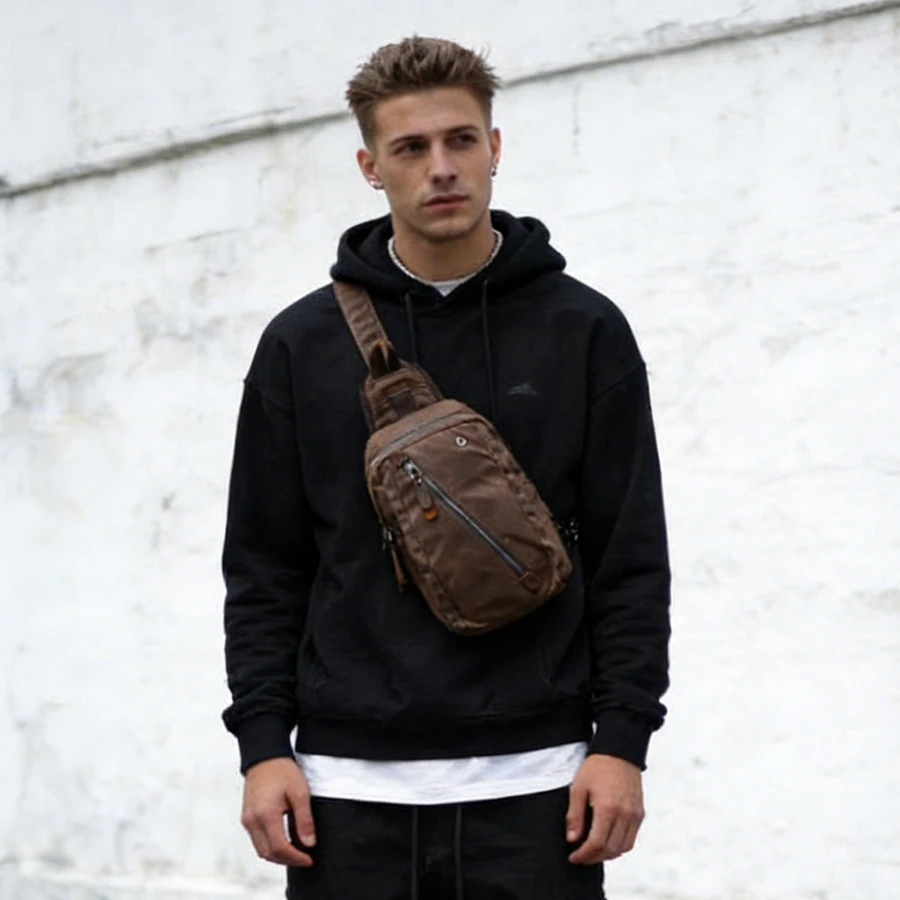 Retro Canvas Crossbody Bag Men's Casual Shoulder Bag Multifunctional Black Mobile Phone Storage Bag Leisure Fashion Youth