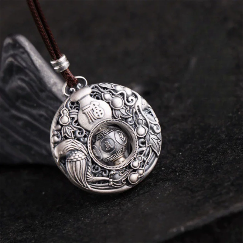 Retro Six-syllable Mantra Bead Amulet Accessories Ethnic Style Auspicious Clouds Calabash Safety Buckle Pendant Men Jewelry