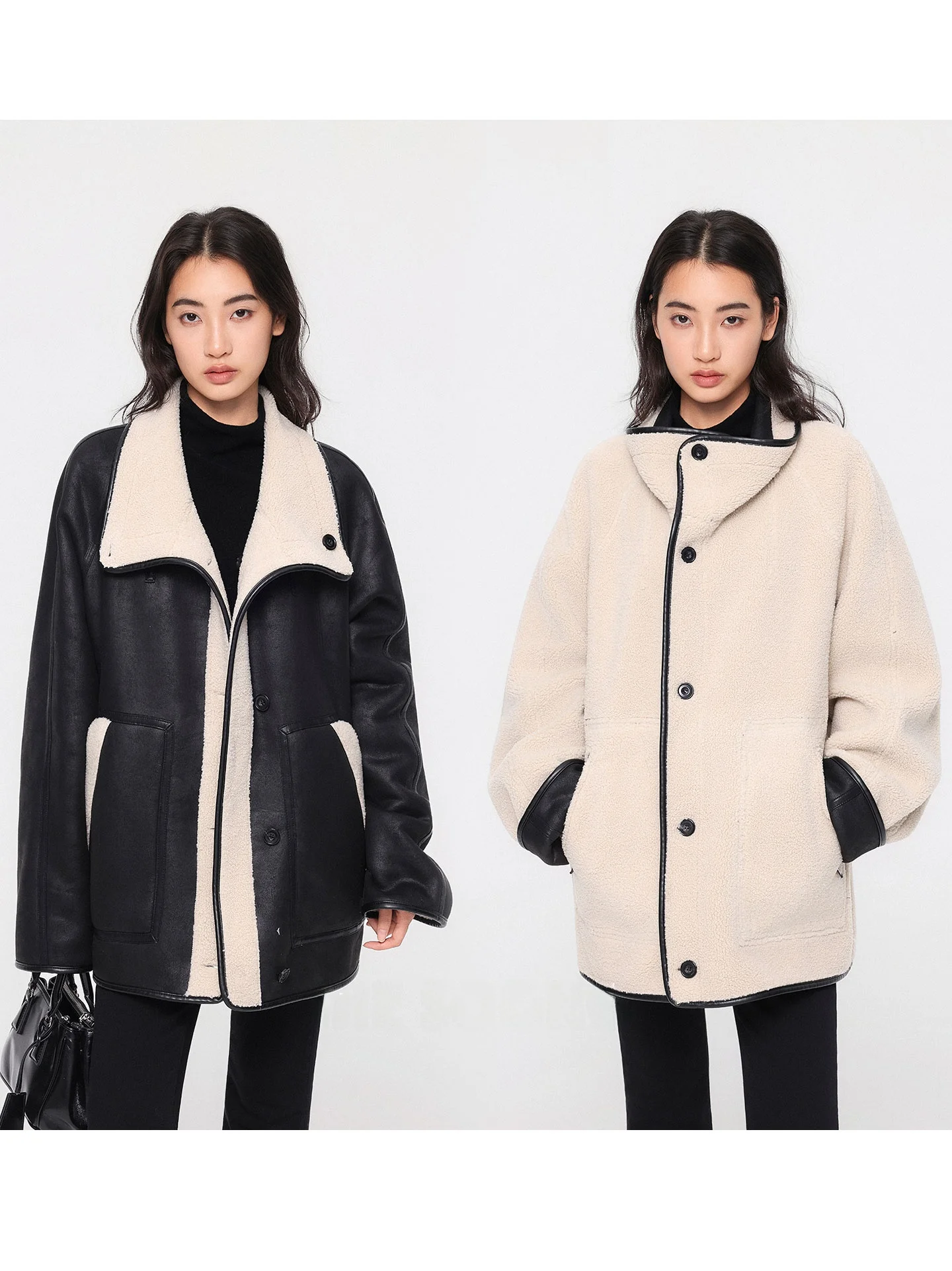 

TheSoong Retro High Densi Leather Texture Hand Sewn Button Coat Tailored ape Outerwear Thiened Long Sve Mid-Length