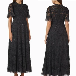 Customized Lace Beading Wedding Party A-line O-Neck Bespoke Occasion Dress Anke Length