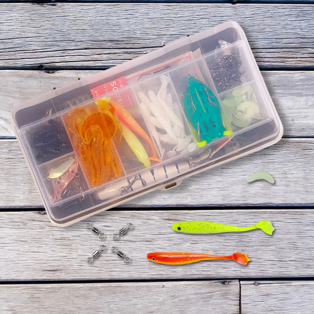 

Набор смешанных рыболовных приманок: мягкие и жесткие приманки, крючки, вертлюги с коробкой для снастей для ловли баса, щуки, крэнкбейты и аксессуары для снастей.