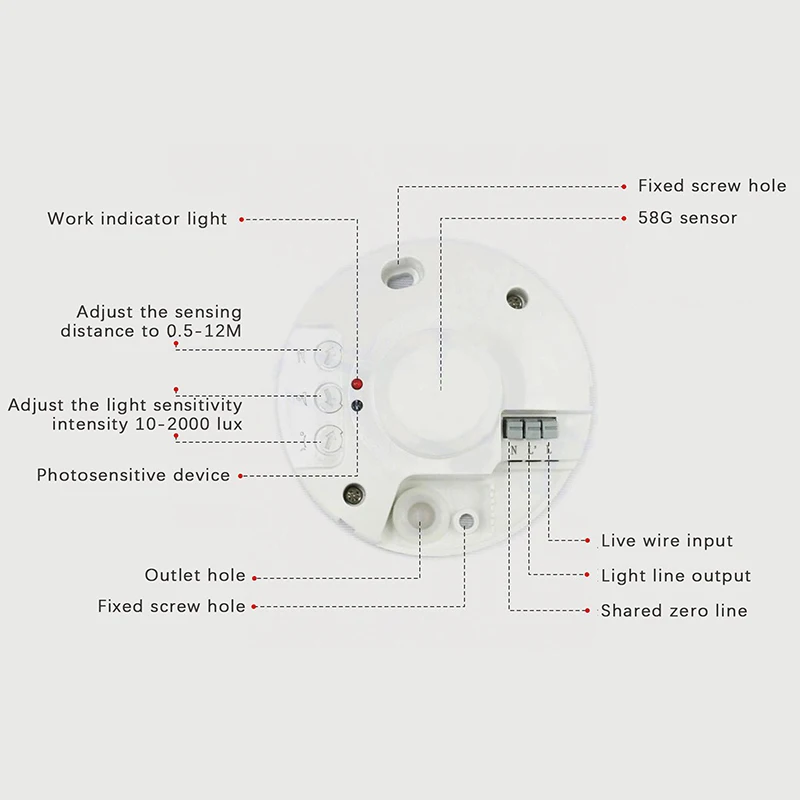 Interruptor de luz de Sensor de Radar de microondas LED, controlador de Sensor de movimiento del cuerpo humano, hogar inteligente, CA 85-265V, 5,8 GHz, 10A