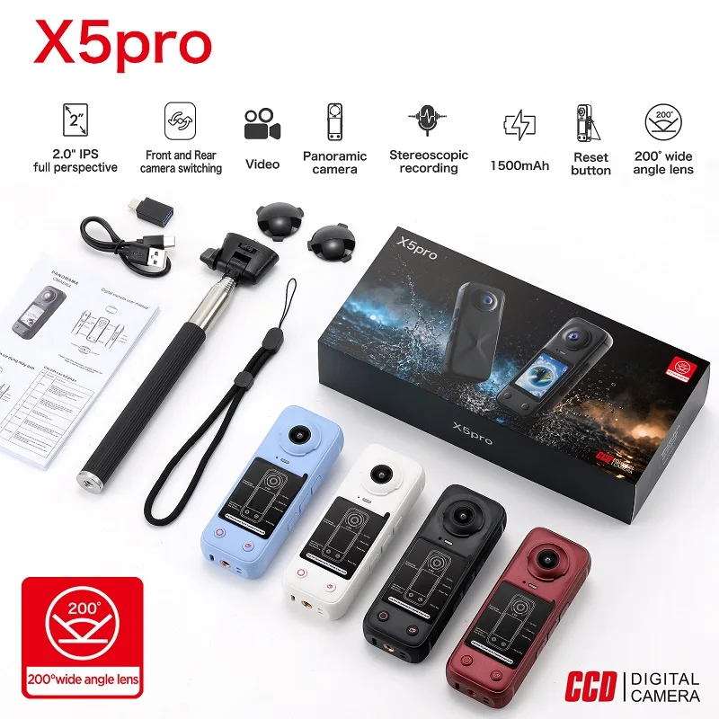 2026 New X5 Pro Handheld Action Camera 4K 200° Wide Angle 2.0