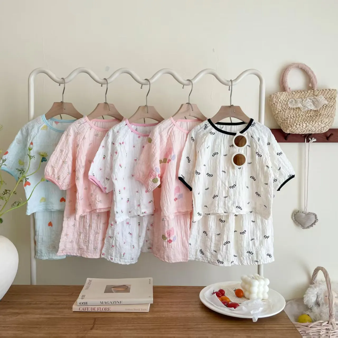 Frühling Atmungsaktive Kinder Nachtwäsche Sets 0-7Y Kinder Mädchen Gedruckt Homewear Pyjama Sets Sommer Gaze Stoff Weiche Täglichen Loungewear – Detail 8