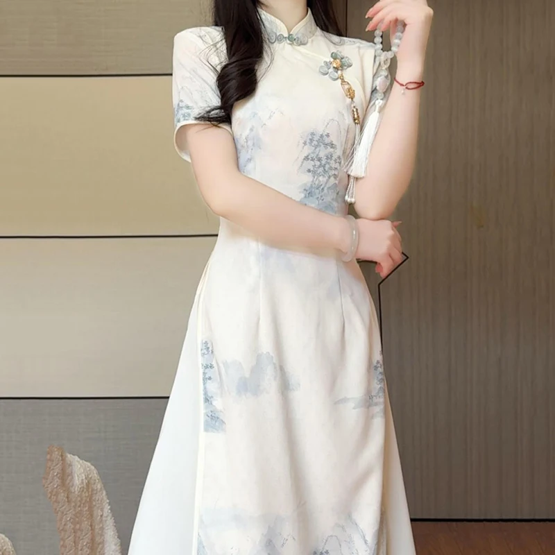 Women's 2026 New Chinese Style Elegant Vintage Floral Cheongsam Dress Short Sleeve Modified Cheongsam Dress Engagement Daily Wea