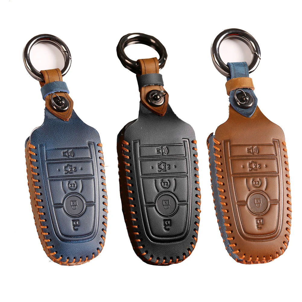 Car Key Fob Leather Case Holder Keyless Remote Control Cover For Ford For Fusion For F-150 F-250 F-350 F-450 F-550 For Mustang