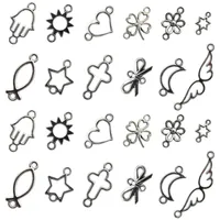 50Pcs Hollow Pendant Connector Star Heart Flower Cross Shape Silver Connector Charms For DIY Necklace Bracelet Jewelry Making