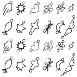 50Pcs Hollow Pendant Connector Star Heart Flower Cross Shape Silver Connector Charms For DIY Necklace Bracelet Jewelry Making