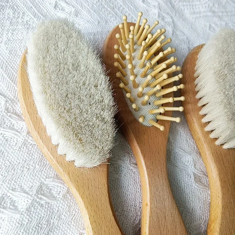 Personalized Baby Comb Girl Bathing Comb Baby Care Hair Brush Pure Natural Wool Wood Comb Newborn Massager DIY Gift