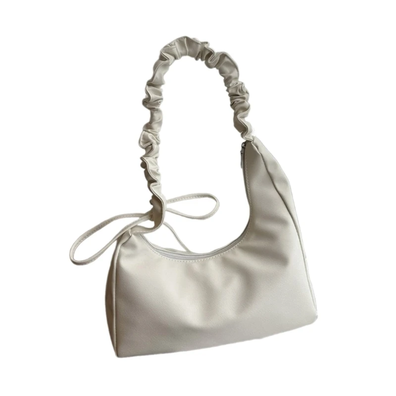 Women Armpit Bag PU Leather Handbag Pleated Shoulder Bag Shopping Bag Solid Color Crossbody Bag Underarm Bag